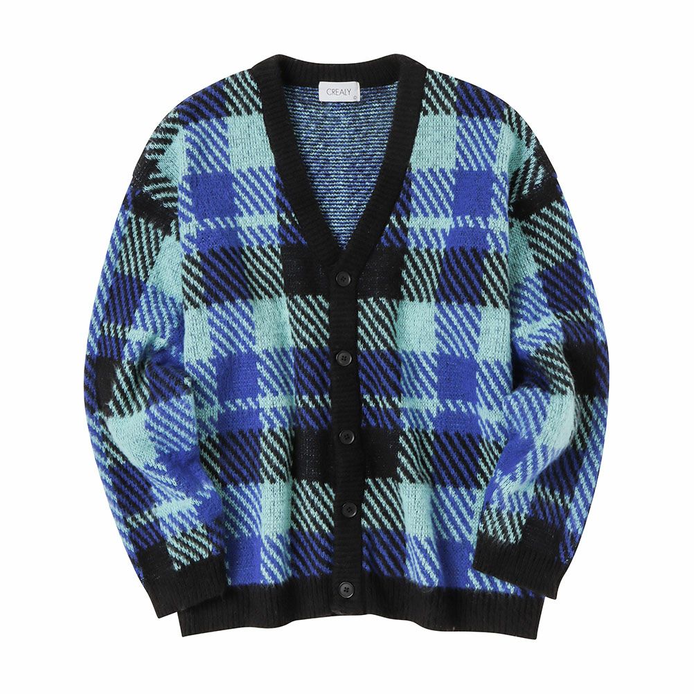CREALY 総柄ニットVカーディガン メンズ