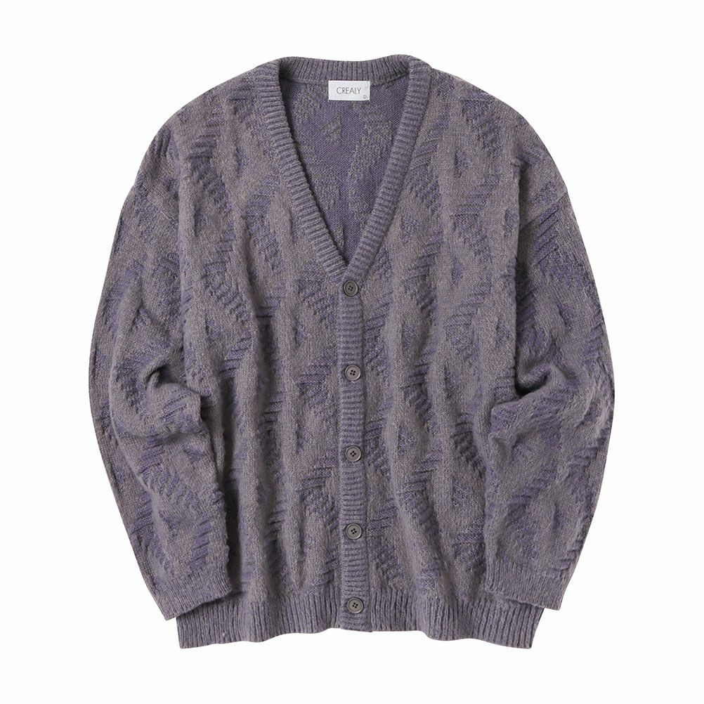 CREALY 総柄ニットVカーディガン メンズ