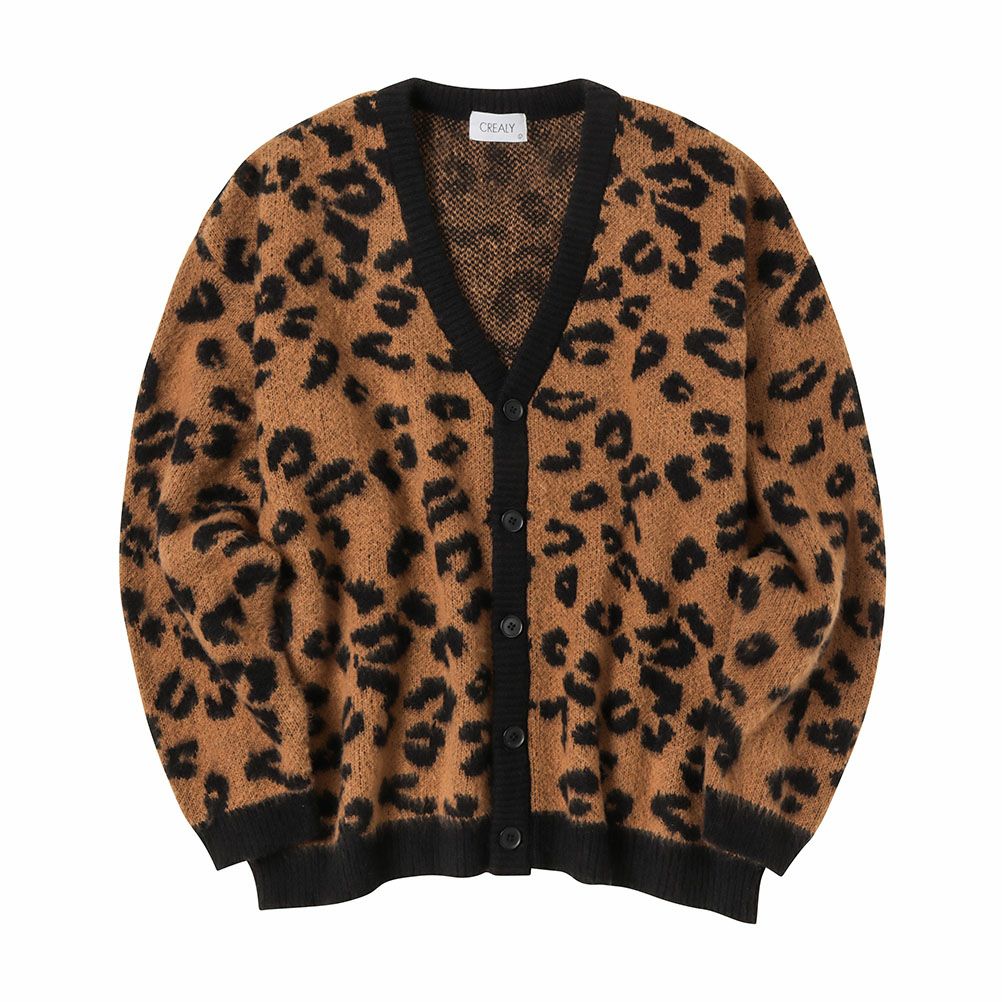 CREALY 総柄ニットVカーディガン メンズ
