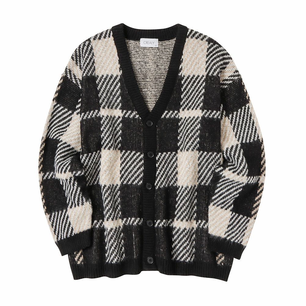CREALY 総柄ニットVカーディガン メンズ