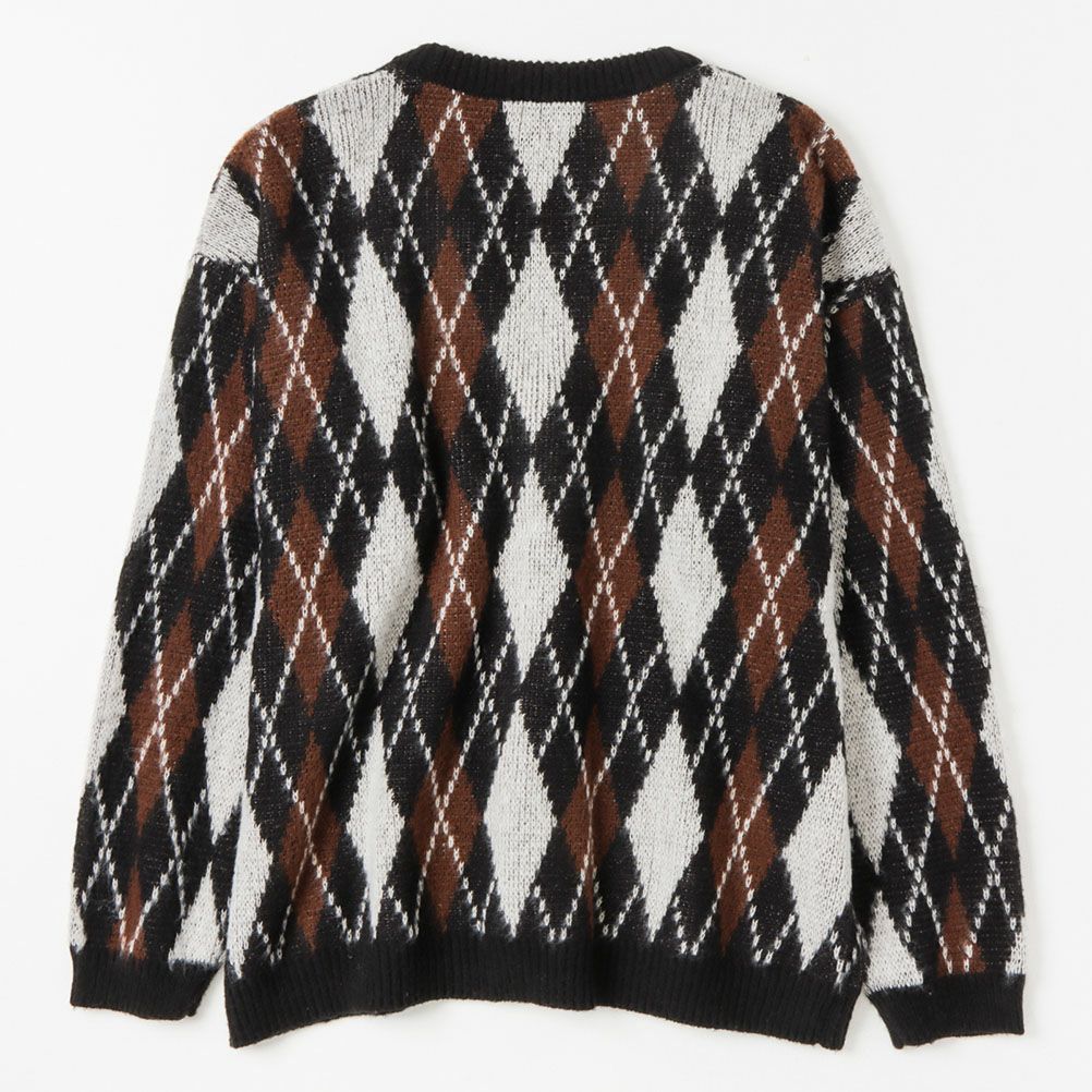 CREALY 総柄ニットVカーディガン メンズ