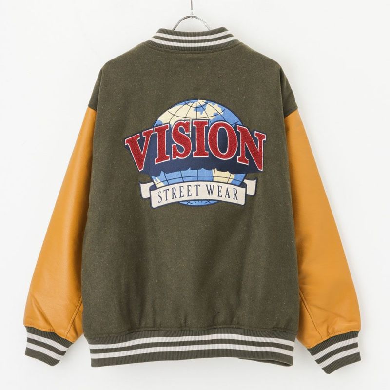 VISION STREET WEAR サガラ刺繍メルトンPUスタジャン メンズ