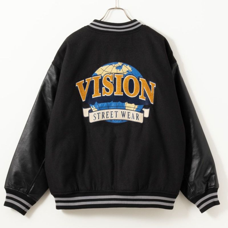 VISION STREET WEAR サガラ刺繍メルトンPUスタジャン メンズ