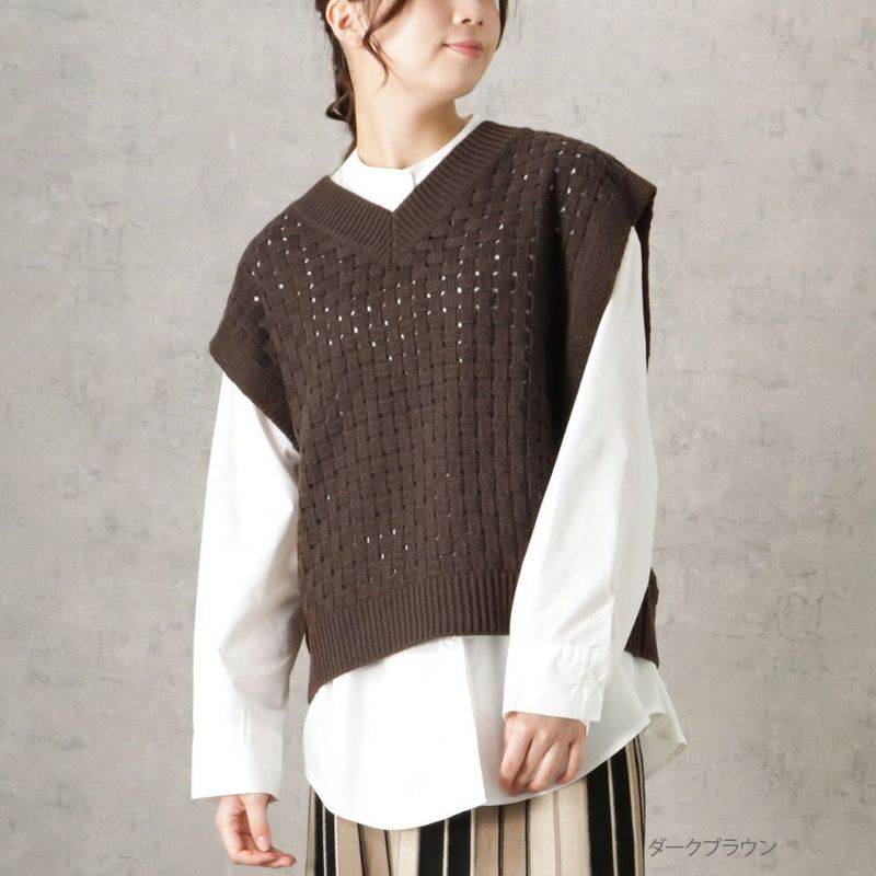 NAVY バスケット編みベストアンサンブル レディース商品画像-3