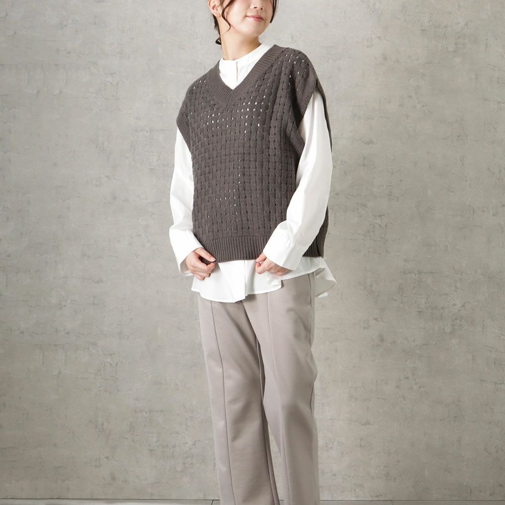 NAVY バスケット編みベストアンサンブル レディース