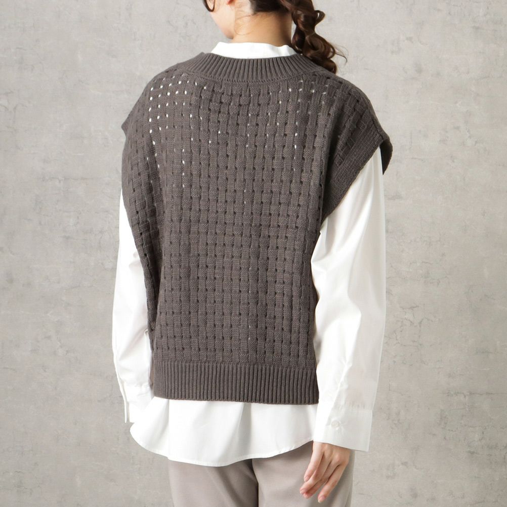 NAVY バスケット編みベストアンサンブル レディース