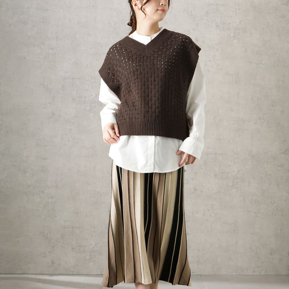 NAVY バスケット編みベストアンサンブル レディース