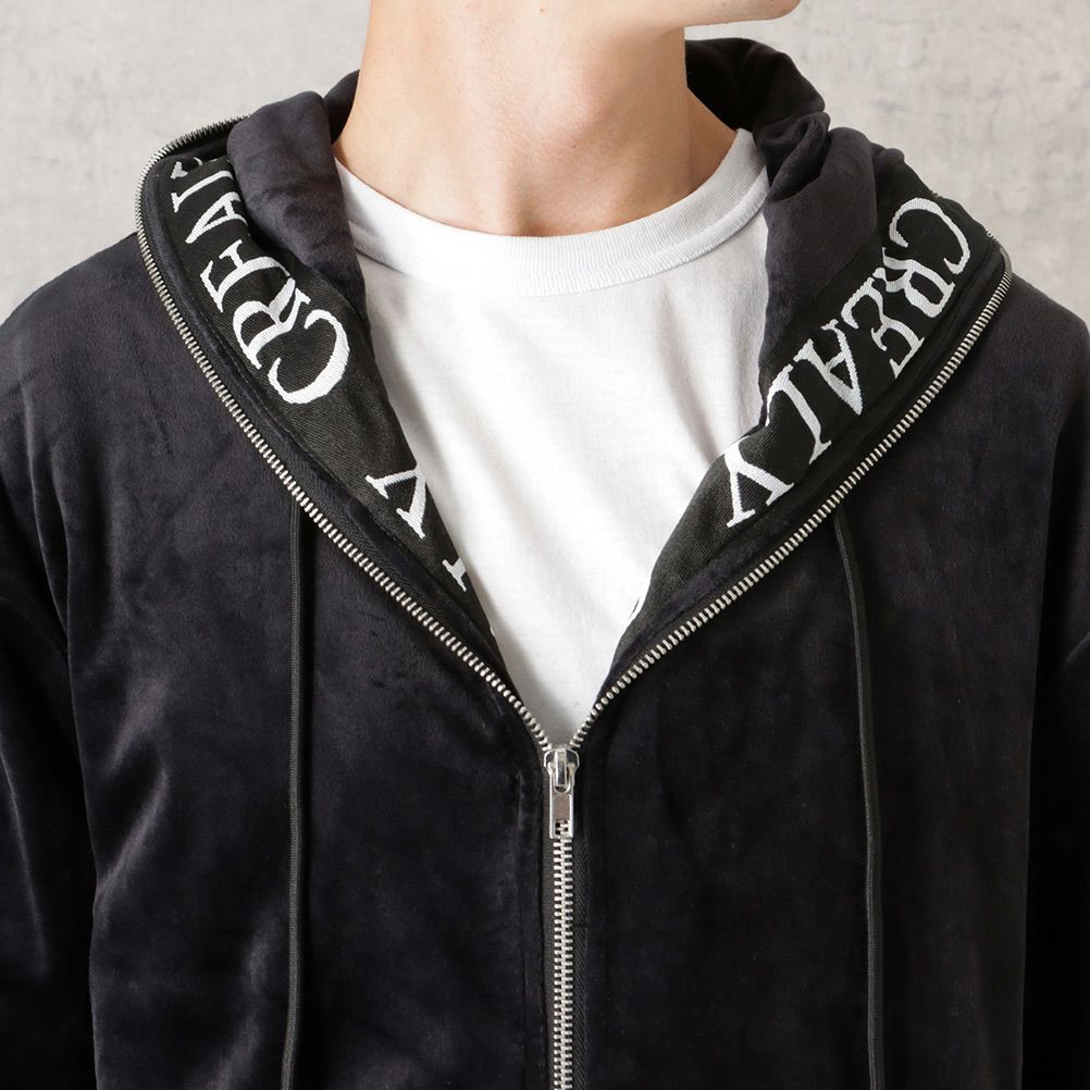 CREALY ベロアフルジップパーカー メンズ