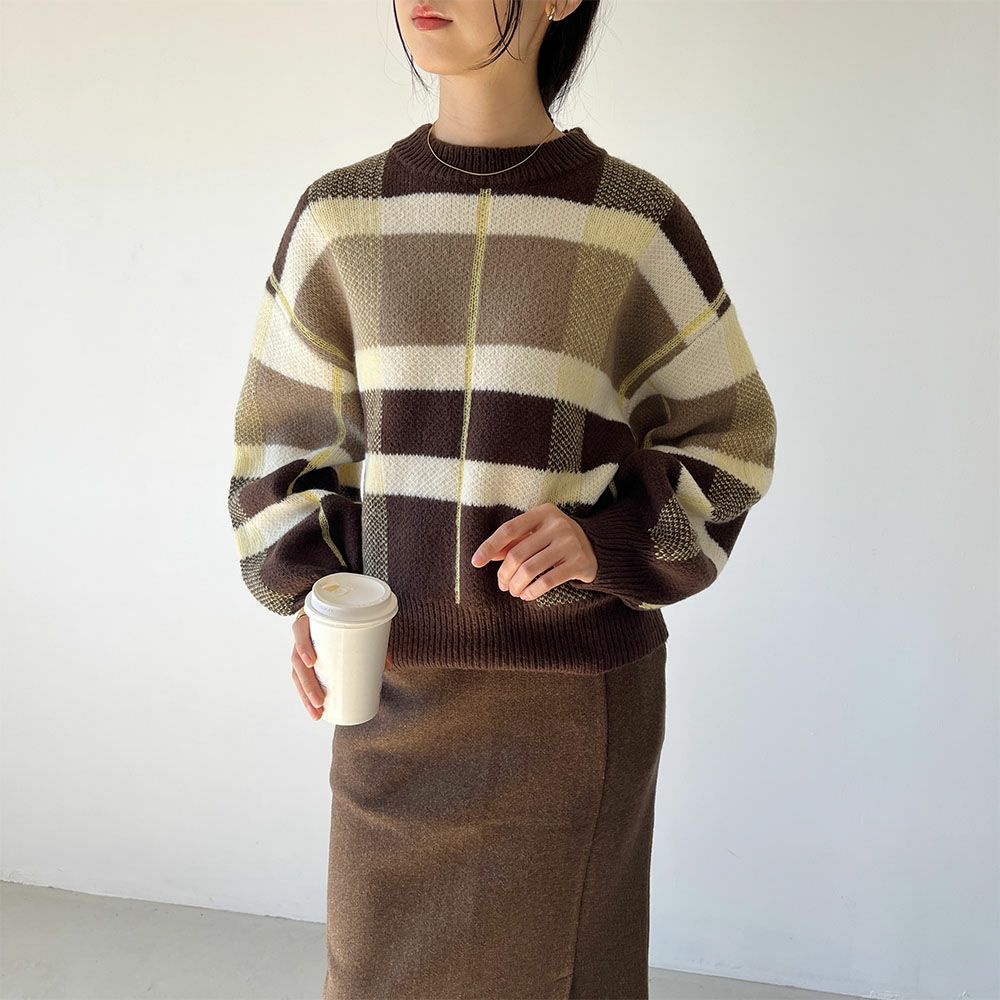 GOOD CREW チェックニットプルオーバー レディース