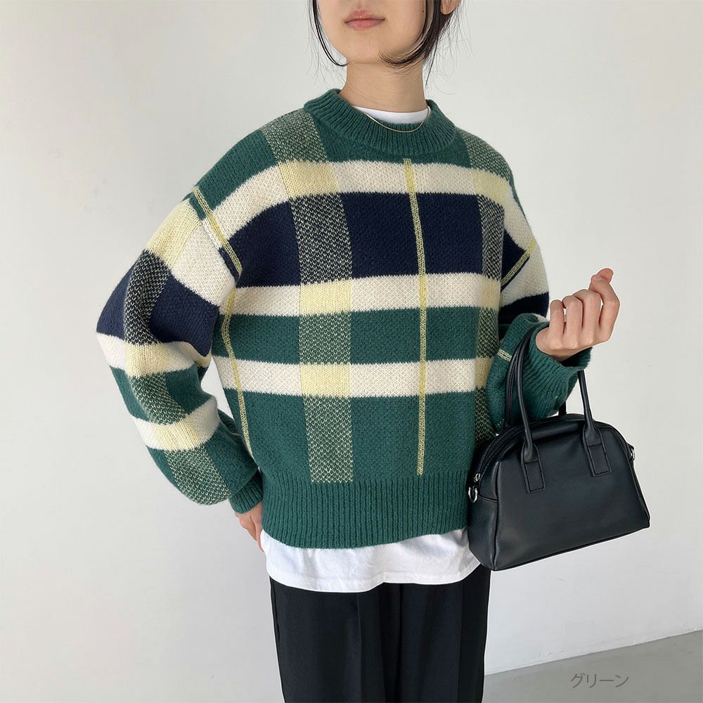GOOD CREW チェックニットプルオーバー レディース