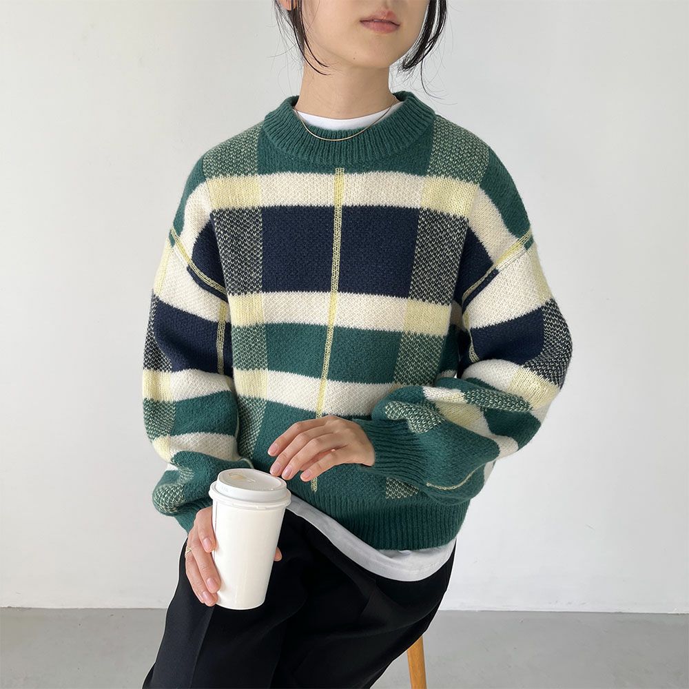 GOOD CREW チェックニットプルオーバー レディース