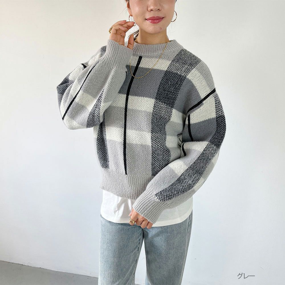 GOOD CREW チェックニットプルオーバー レディース