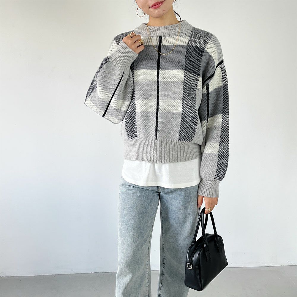 GOOD CREW チェックニットプルオーバー レディース