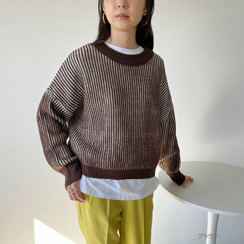 GOOD CREW 畦編みストライププルオーバー レディース商品画像-1