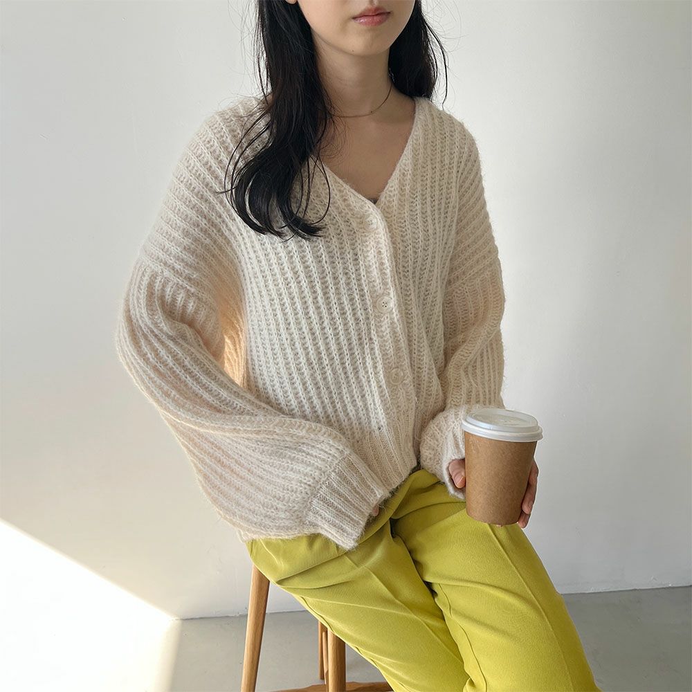 GOOD CREW 畦編みVネックカーディガン レディース