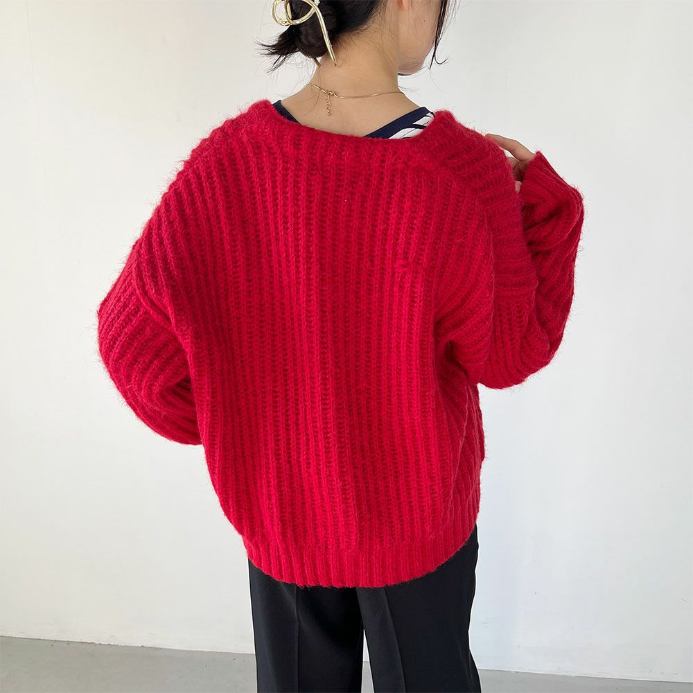 GOOD CREW 畦編みVネックカーディガン レディース