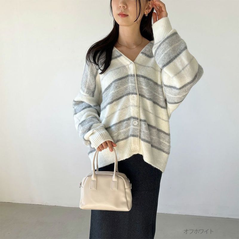 GOOD CREW ふわもちボーダー柄カーディガン レディース商品画像-1