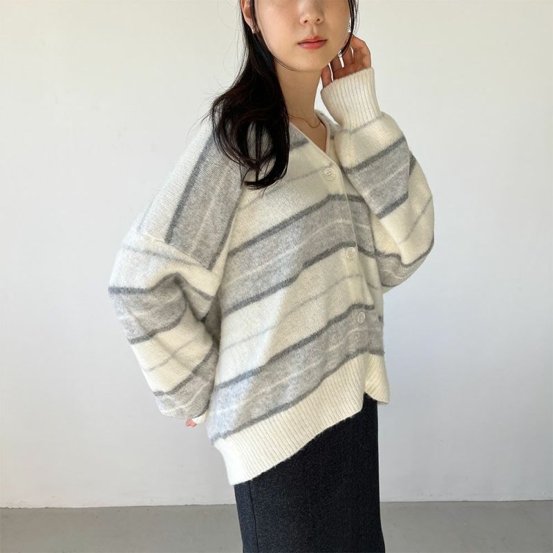 GOOD CREW ふわもちボーダー柄カーディガン レディース商品画像-2