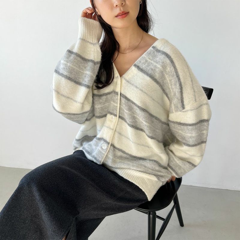 GOOD CREW ふわもちボーダー柄カーディガン レディース商品画像-3