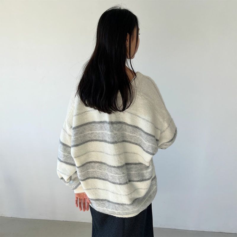 GOOD CREW ふわもちボーダー柄カーディガン レディース商品画像-5