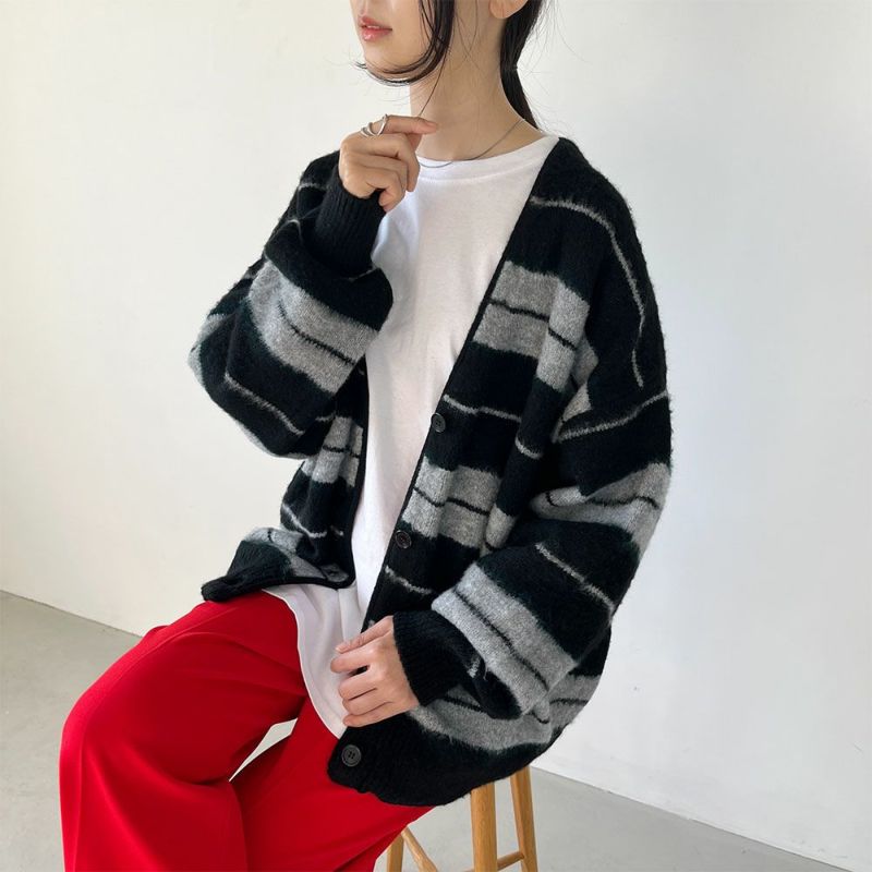 GOOD CREW ふわもちボーダー柄カーディガン レディース商品画像-8