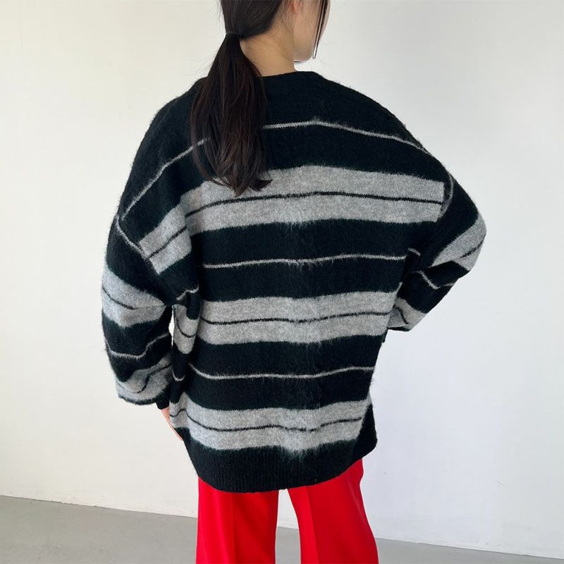 GOOD CREW ふわもちボーダー柄カーディガン レディース商品画像-9