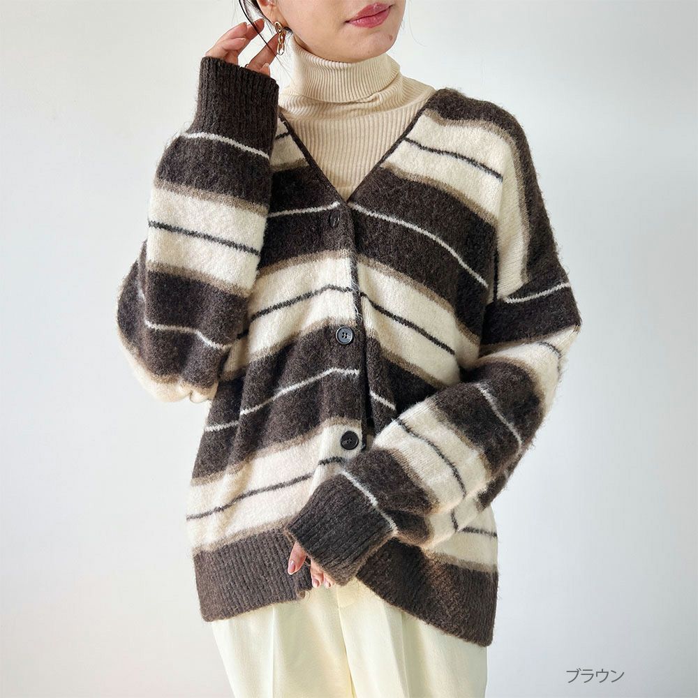 GOOD CREW ふわもちボーダー柄カーディガン レディース