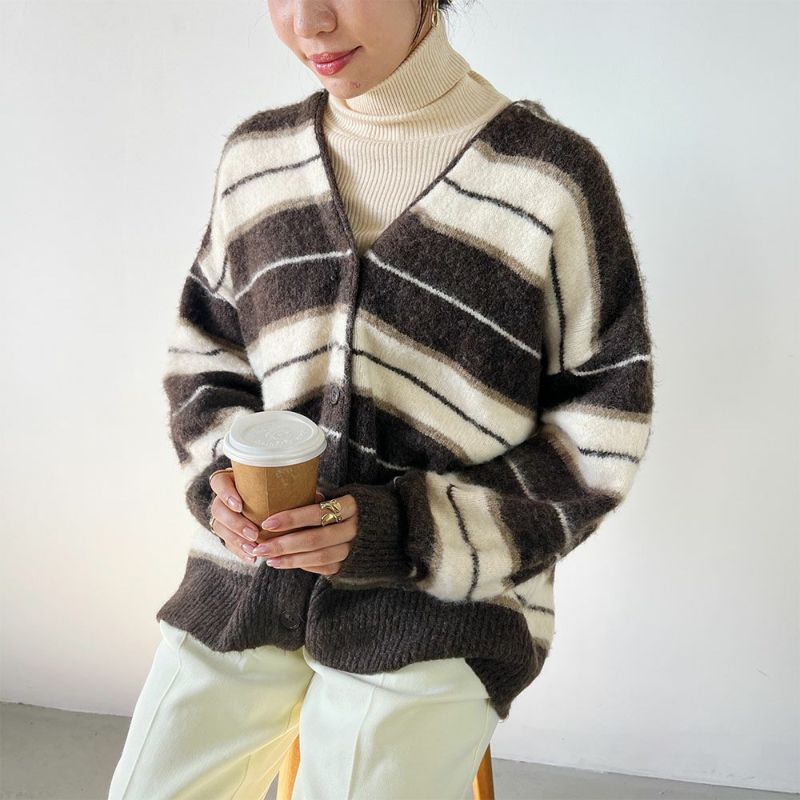 GOOD CREW ふわもちボーダー柄カーディガン レディース商品画像-12