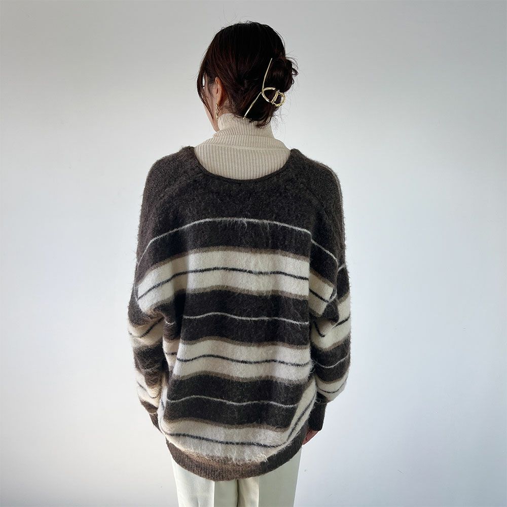 GOOD CREW ふわもちボーダー柄カーディガン レディース