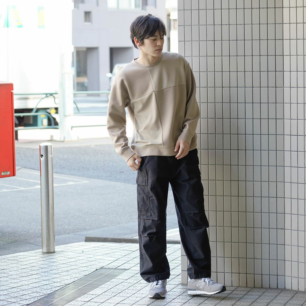 URBAN COLLECTION ポンチ素材 異素材ブロッキングトレーナー メンズ