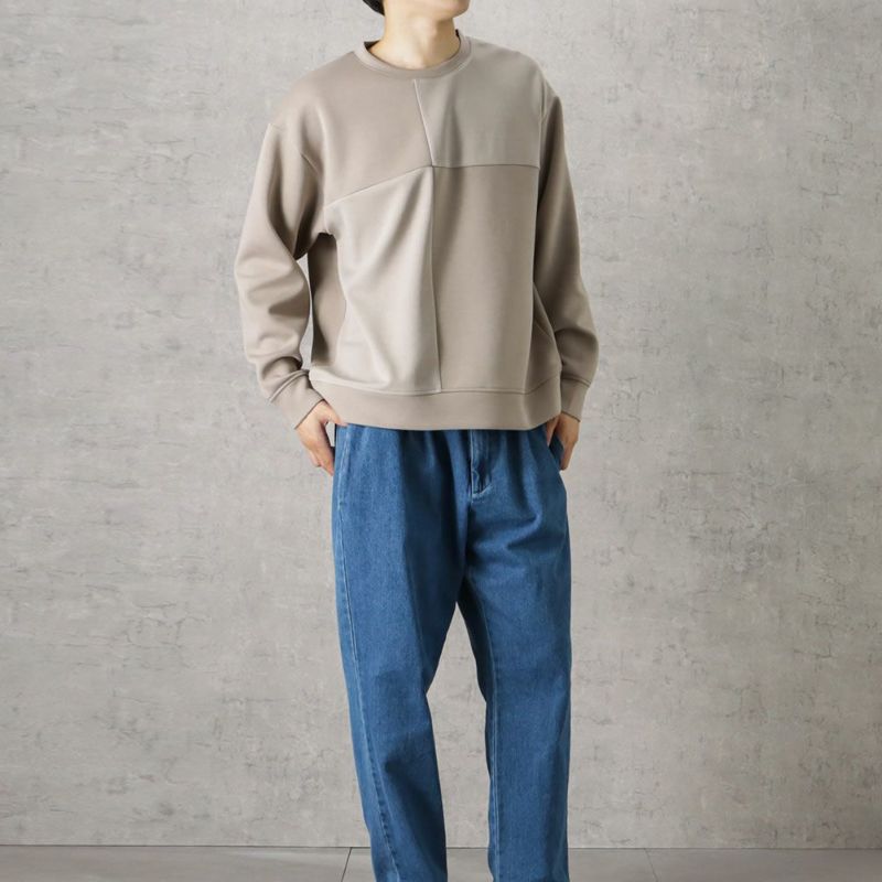 URBAN COLLECTION ポンチ素材 異素材ブロッキングトレーナー メンズ商品画像-7