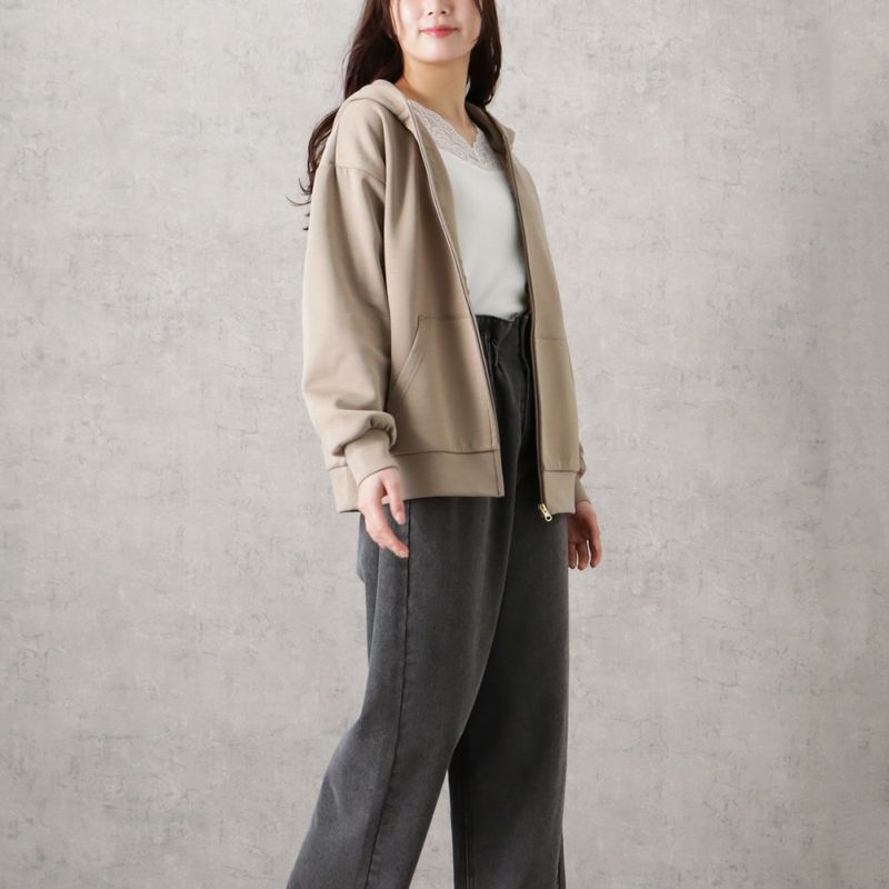 NAVY ポンチ素材 ジップアップパーカー レディース