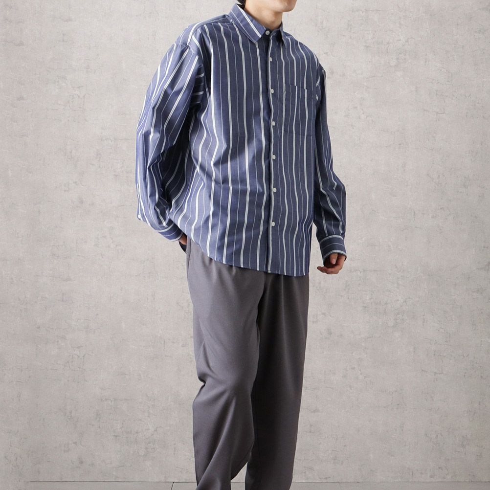 NAVY オーバーストライプシャツ メンズ