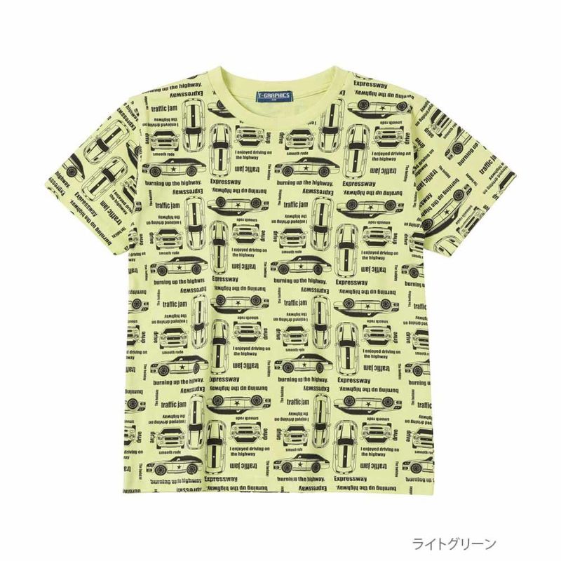T-GRAPHICS レーシングカー総柄半袖Tシャツ キッズ