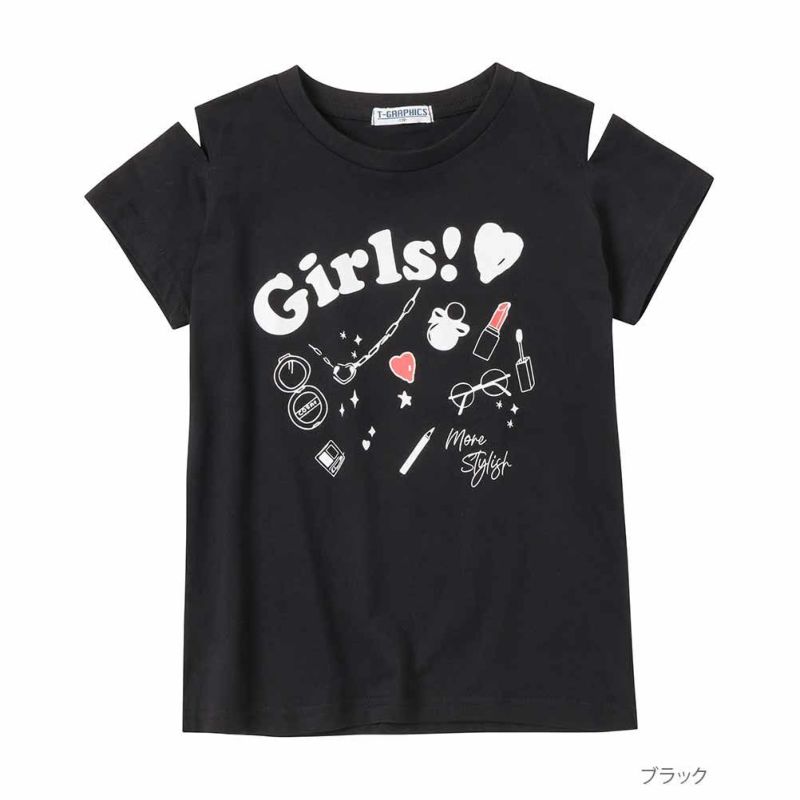 T-GRAPHICS  コスメ肩開き半袖Tシャツ キッズ ネコポス 対応商品商品画像-2