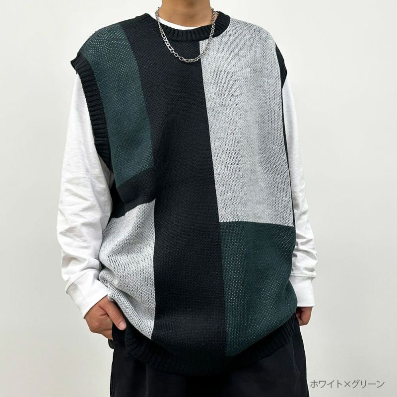 ジャガードニットベスト メンズ商品画像-2
