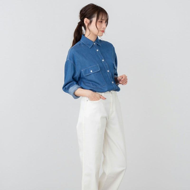 NAVY  リヨセルデニムセミワイドシャツ レディース商品画像-3
