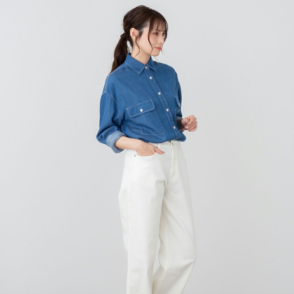 NAVY リヨセルデニムセミワイドシャツ レディース