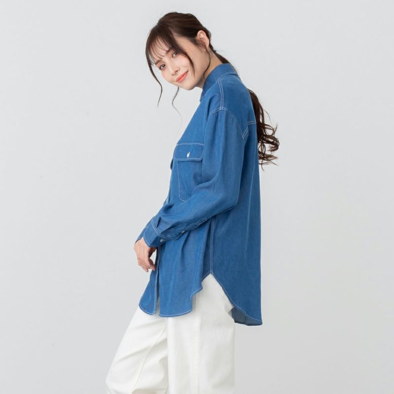 NAVY  リヨセルデニムセミワイドシャツ レディース商品画像-4