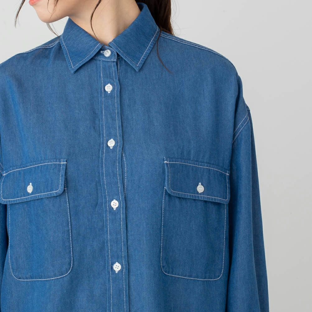 NAVY リヨセルデニムセミワイドシャツ レディース