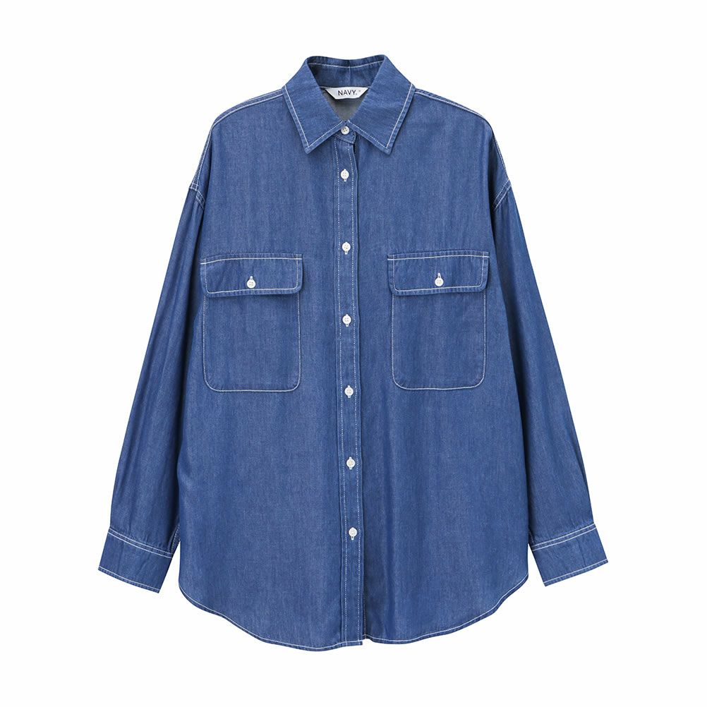 NAVY リヨセルデニムセミワイドシャツ レディース