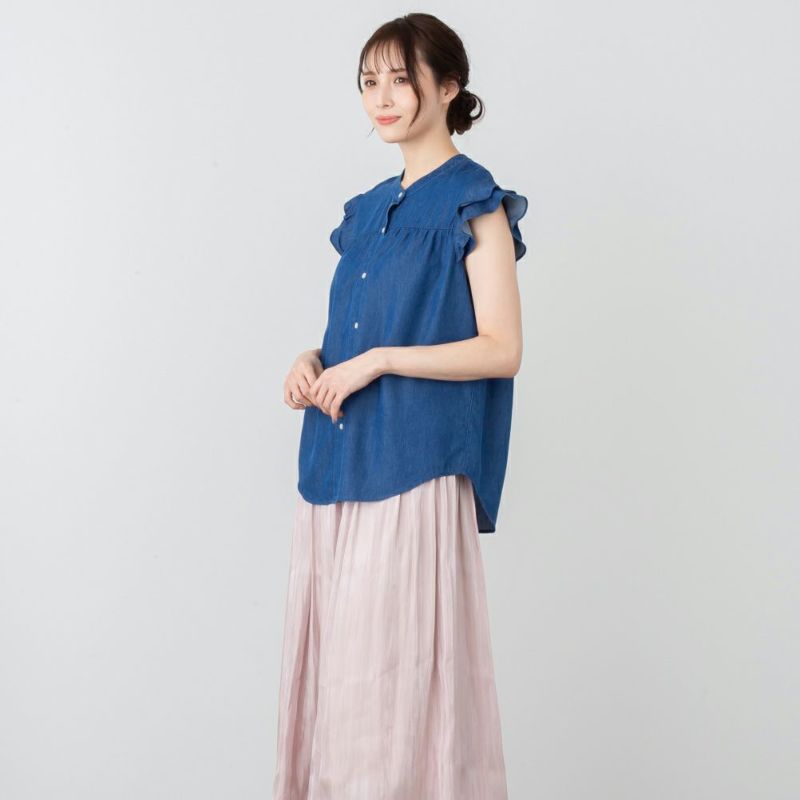 NAVY リヨセルデニムフリルシャツ レディース