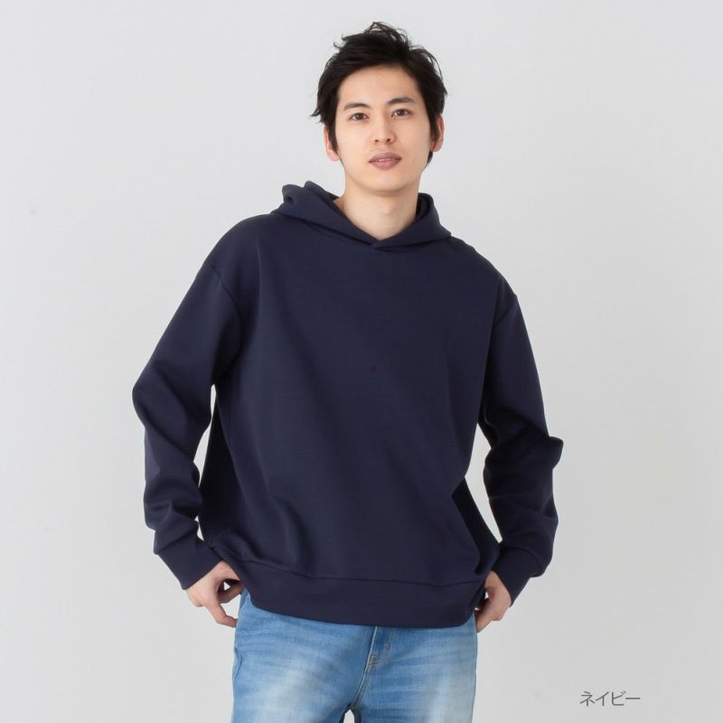 NAVY Feel Touch フーデットプルオーバーパーカー メンズ