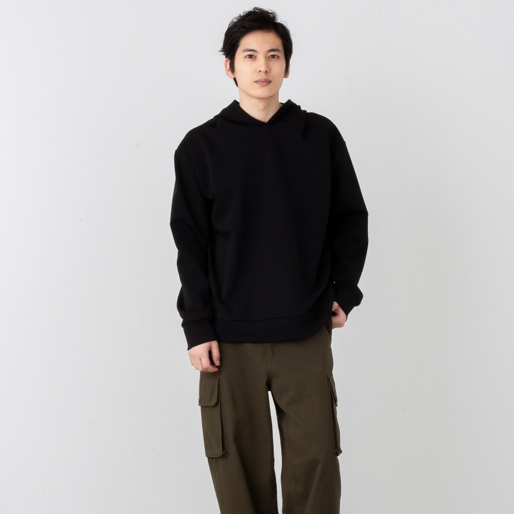 NAVY Feel Touch フーデットプルオーバーパーカー メンズ