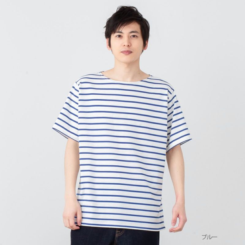 NAVY バスクボーダー半袖Tシャツ メンズ