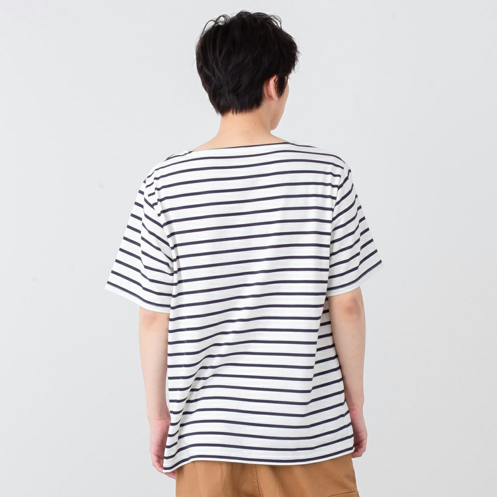NAVY バスクボーダー半袖Tシャツ メンズ ネコポス 対応商品