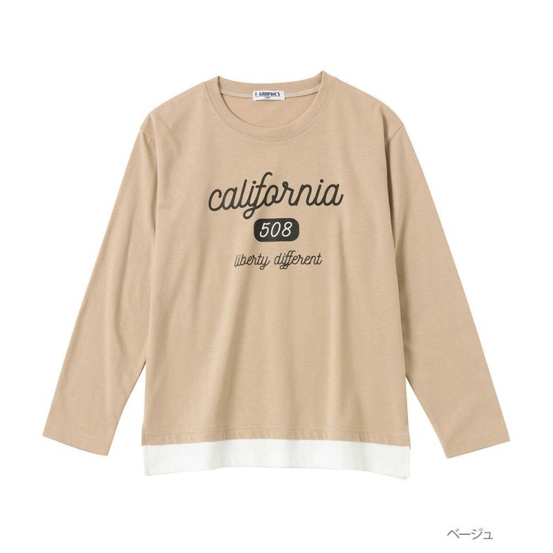 T-GRAPHICS  裾フェイクレイヤードロングスリーブTシャツ キッズ ネコポス 対応商品商品画像-1