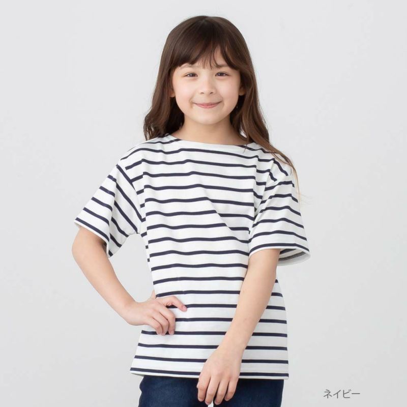 NAVY バスクボーダー半袖Tシャツ キッズ メール便 対応商品商品画像-1