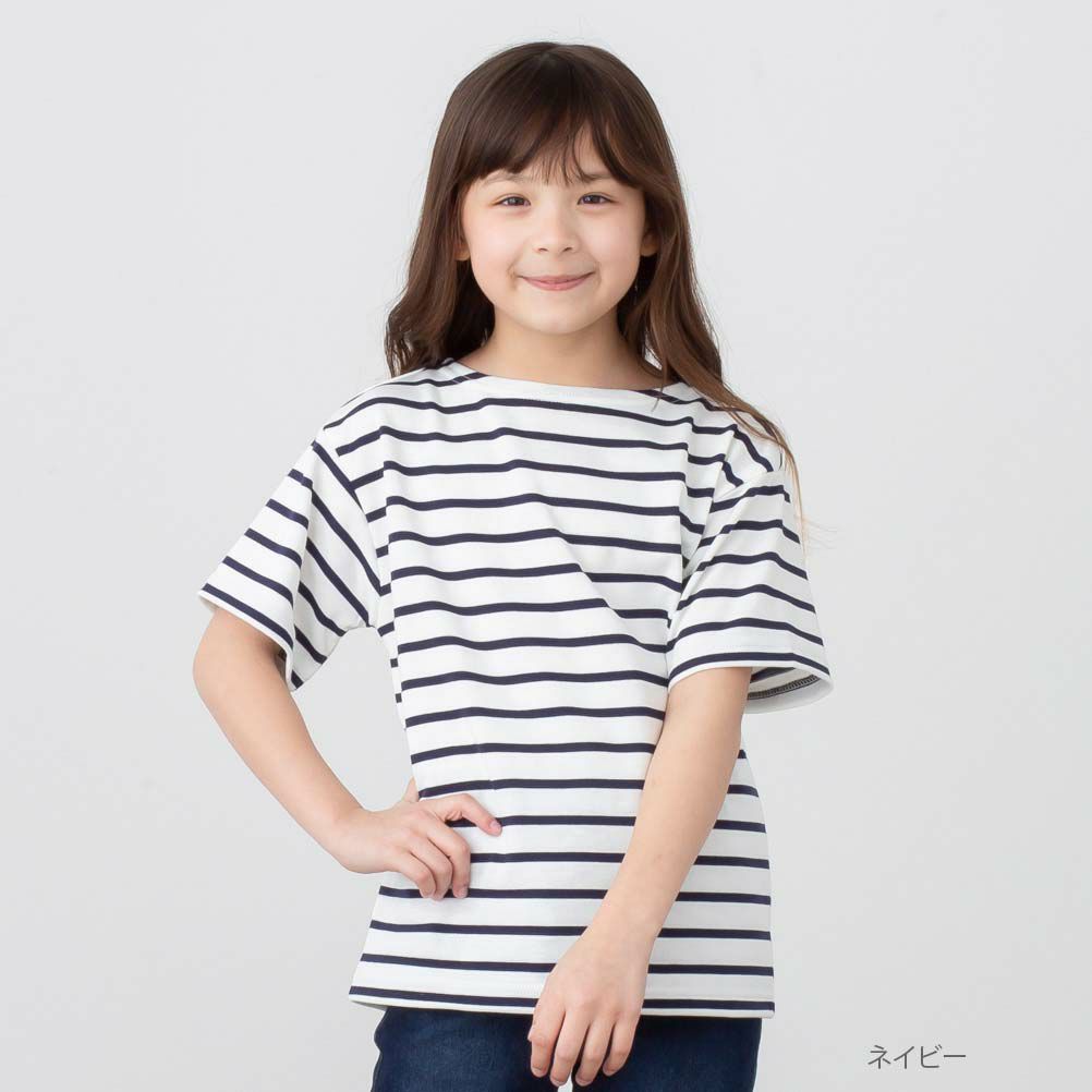 NAVY バスクボーダー半袖Tシャツ キッズ ネコポス 対応商品
