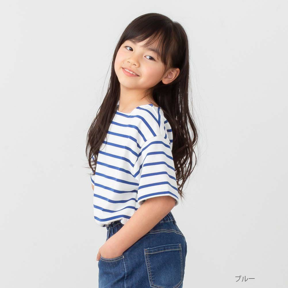 NAVY バスクボーダー半袖Tシャツ キッズ ネコポス 対応商品